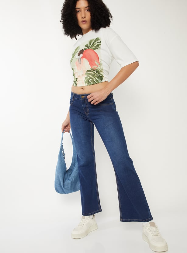 Women Washed Flared Jeans