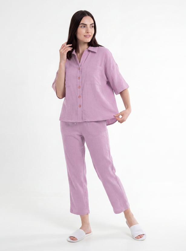 Women Solid PJ Set