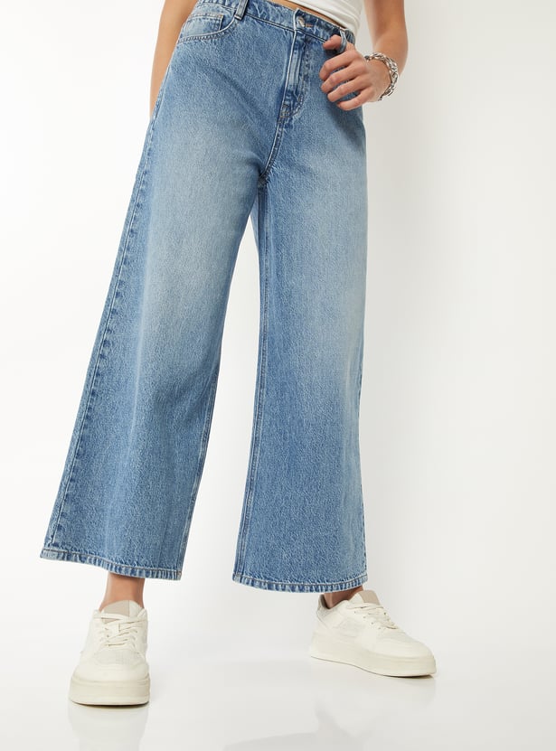 Women Washed Wide Leg Jeans