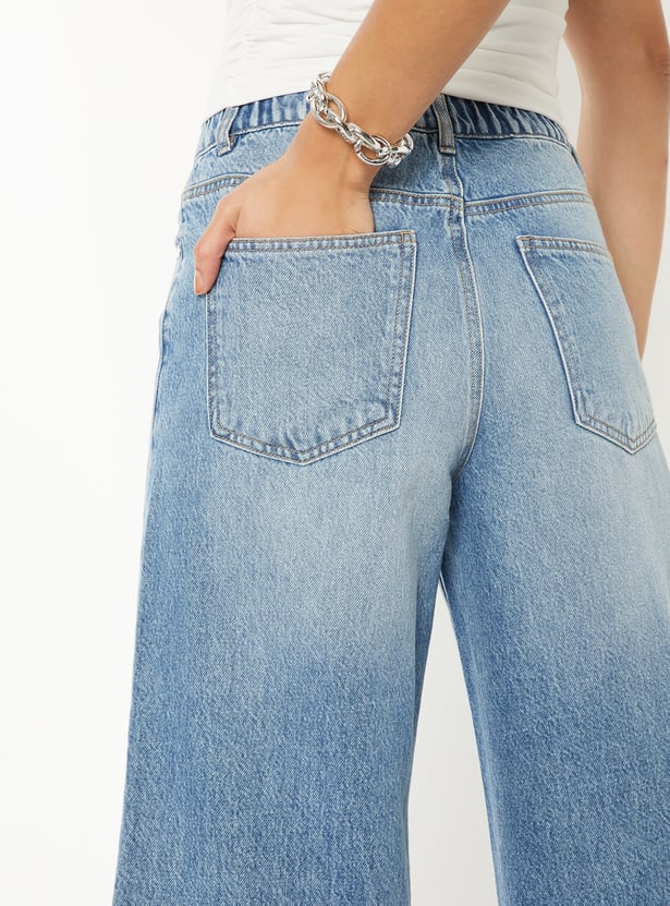 Women Washed Wide Leg Jeans