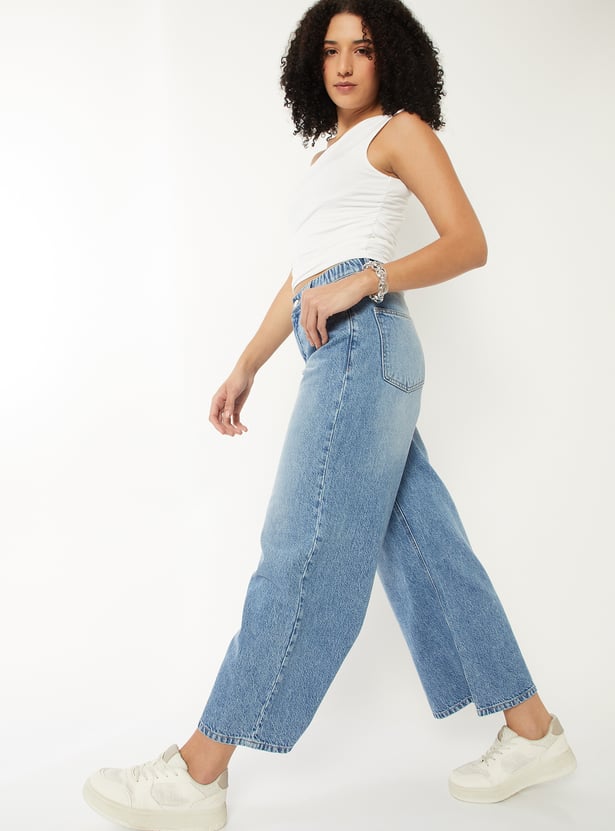 Women Washed Wide Leg Jeans