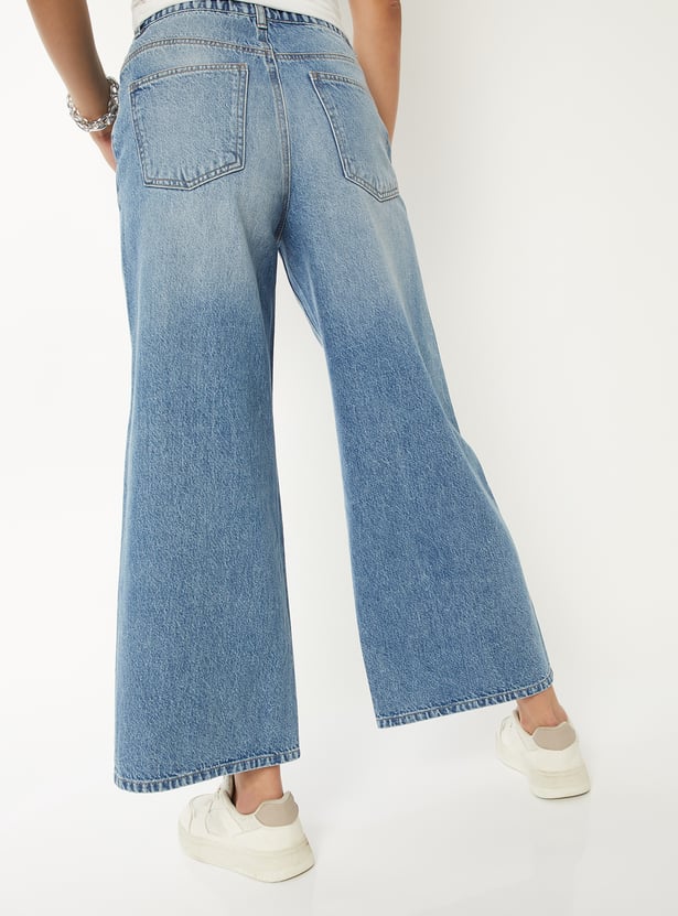 Women Washed Wide Leg Jeans