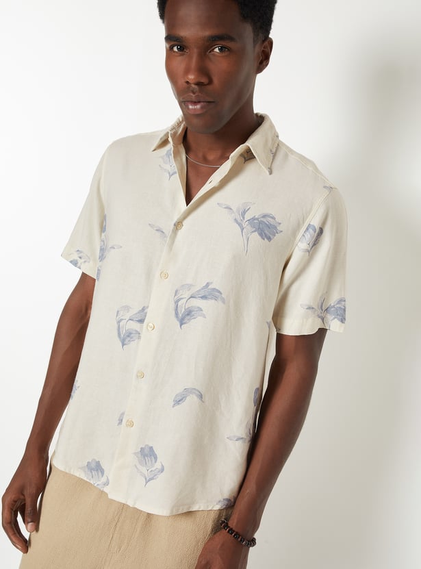 Men Linen Blend Regular Fit Shirt