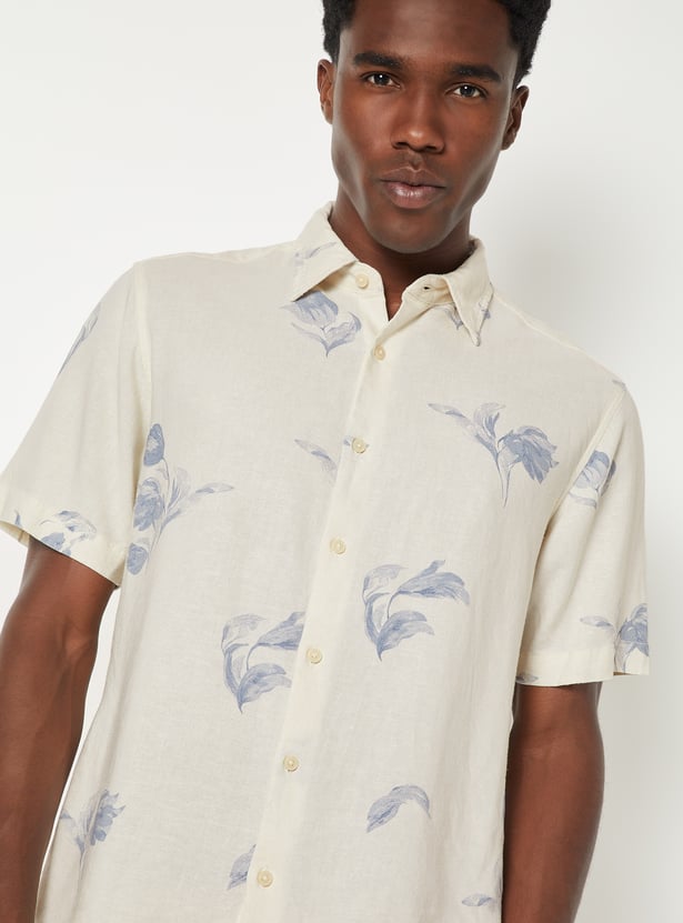 Men Linen Blend Regular Fit Shirt