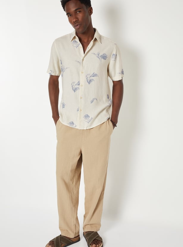 Men Linen Blend Regular Fit Shirt