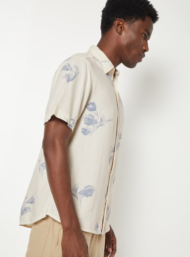 Men Linen Blend Regular Fit Shirt