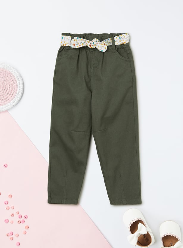 Girls Solid Trousers with Belt