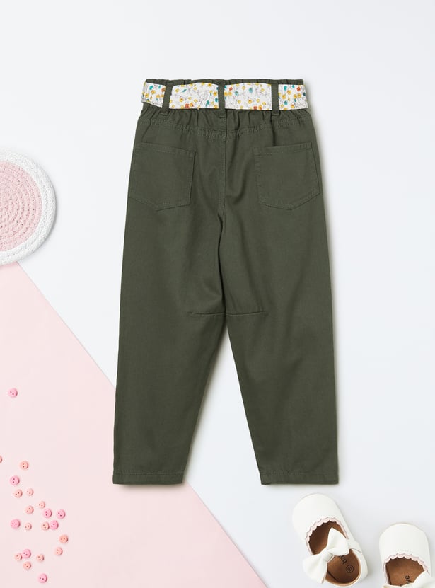 Girls Solid Trousers with Belt
