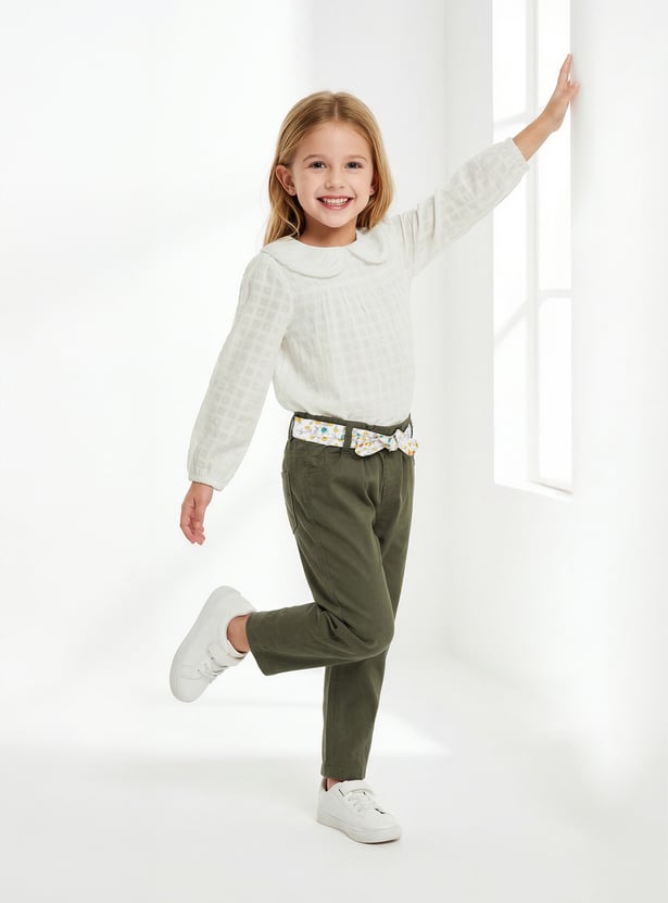Girls Solid Trousers with Belt