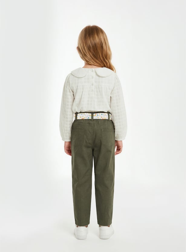 Girls Solid Trousers with Belt