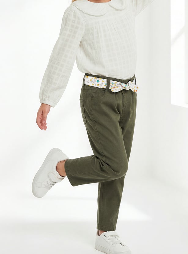 Girls Solid Trousers with Belt