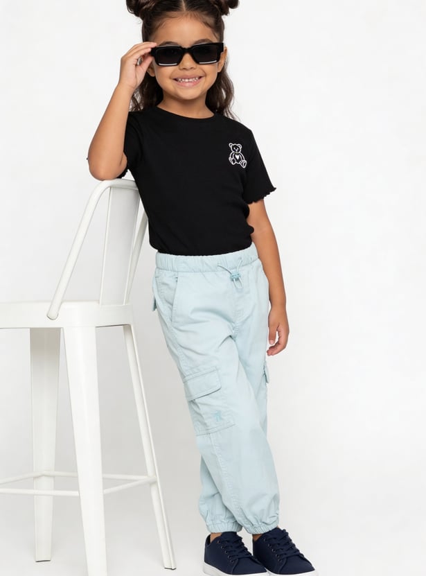 Girls Solid Cargo Joggers
