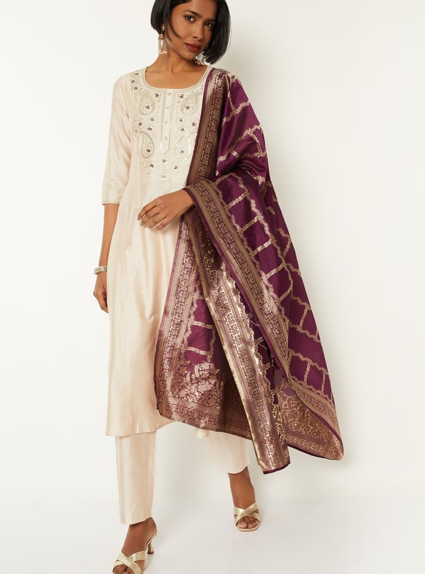 Women Embroidered A-line Kurta Set with Dupatta