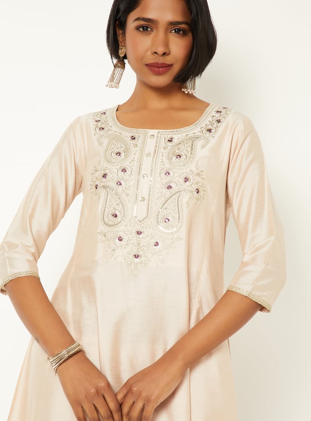 Women Embroidered A-line Kurta Set with Dupatta
