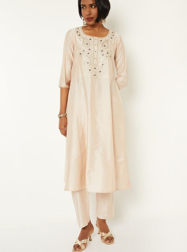 Women Embroidered A-line Kurta Set with Dupatta