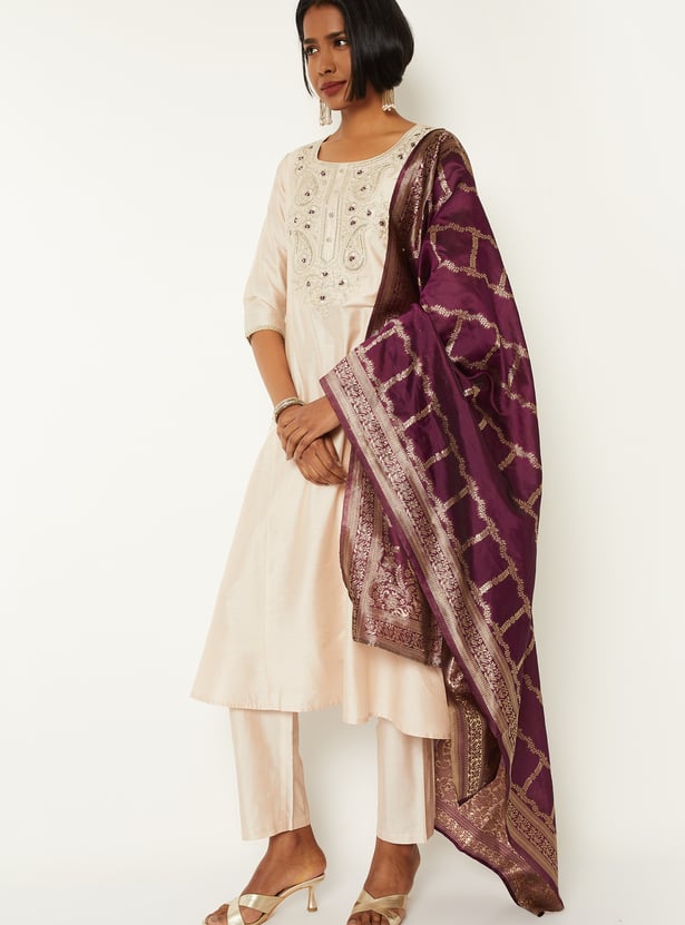 Women Embroidered A-line Kurta Set with Dupatta
