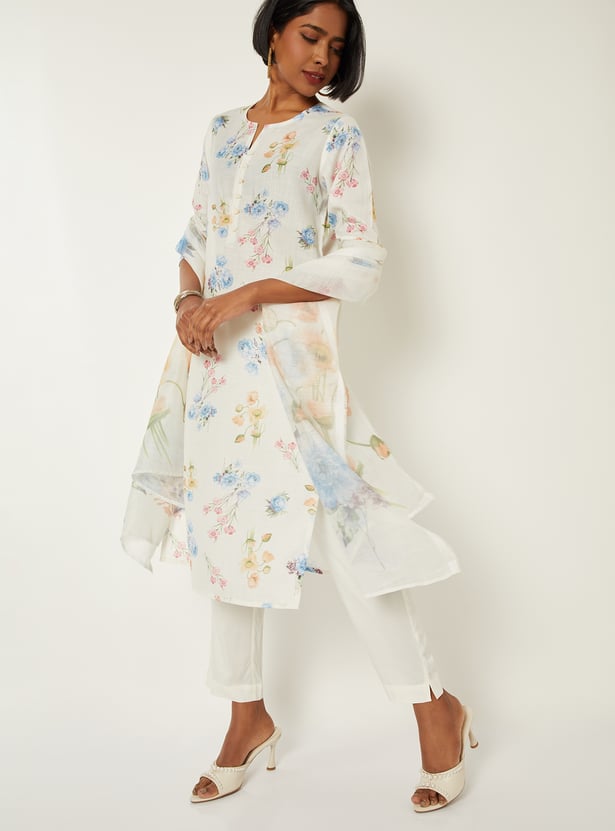 Women Printed Straight Kurta Set with Dupatta