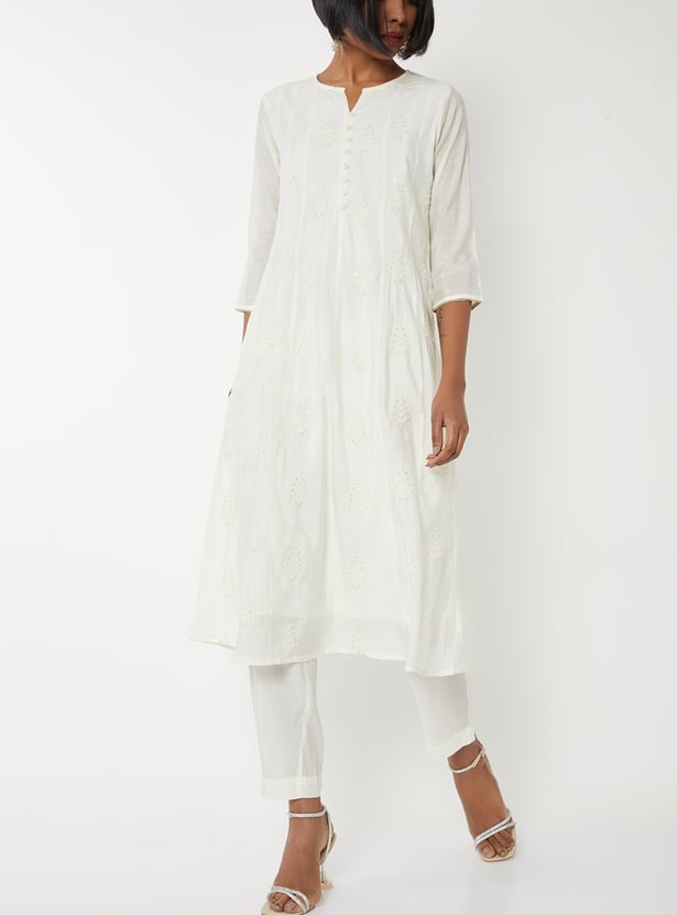 Women Embroidered A-line Kurta Set