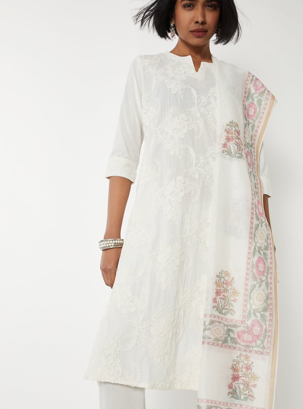 Women Embroidered Straight Kurta Set