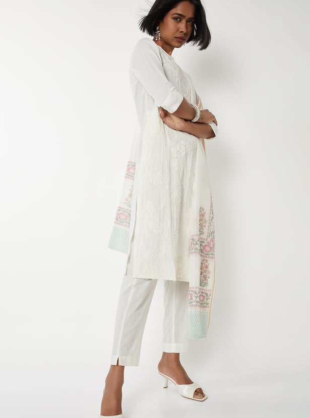 Women Embroidered Straight Kurta Set