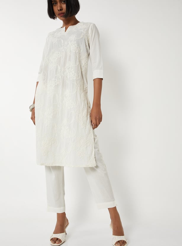 Women Embroidered Straight Kurta Set