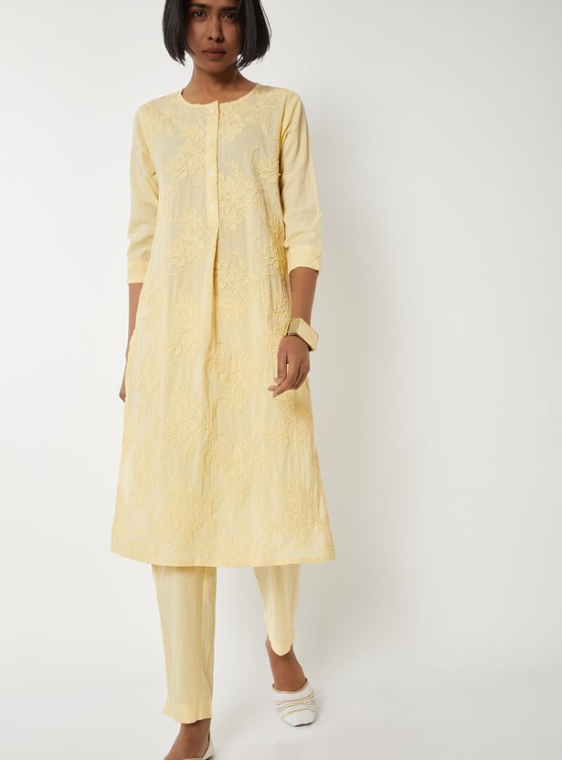 Women Embroidered Straight Kurta Set