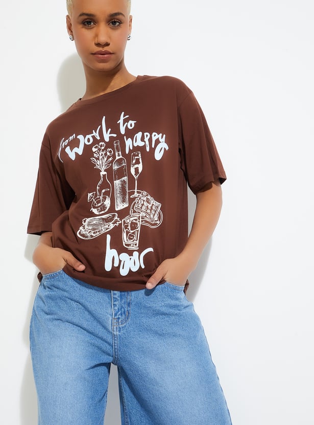 ALAYA F X URB_N Women Printed Relaxed Fit T-shirt