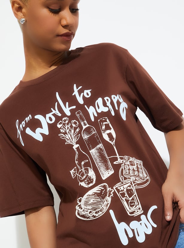 ALAYA F X URB_N Women Printed Relaxed Fit T-shirt