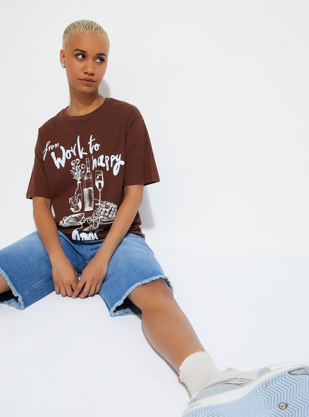 ALAYA F X URB_N Women Printed Relaxed Fit T-shirt