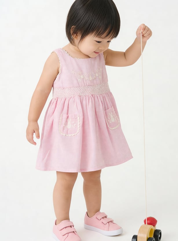 Girls Embroidered Sleeveless Dress