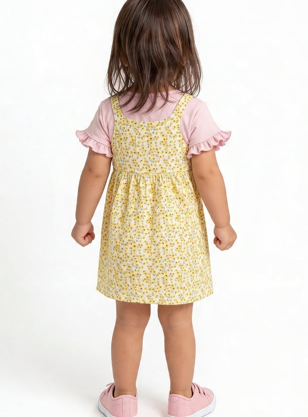 Girls Floral Print Pinafore Dress with Top