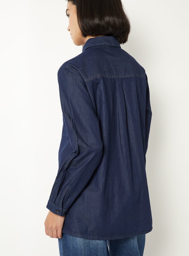 Women Pintuck Denim Shirt