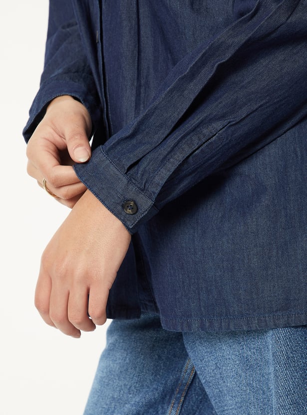 Women Pintuck Denim Shirt