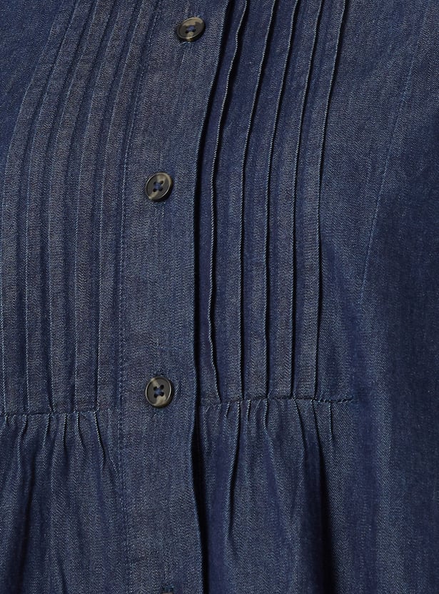 Women Pintuck Denim Shirt