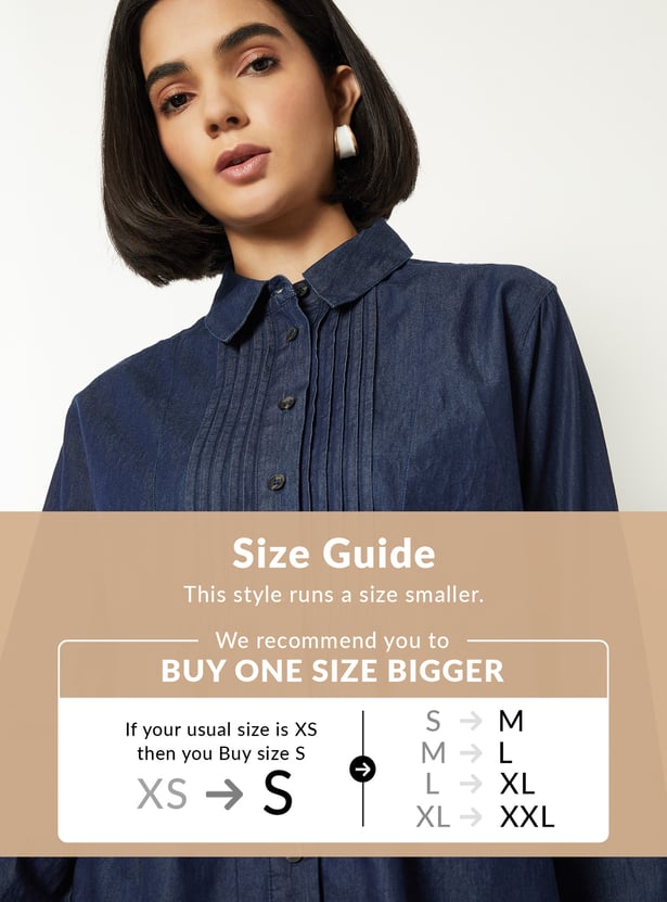 Women Pintuck Denim Shirt