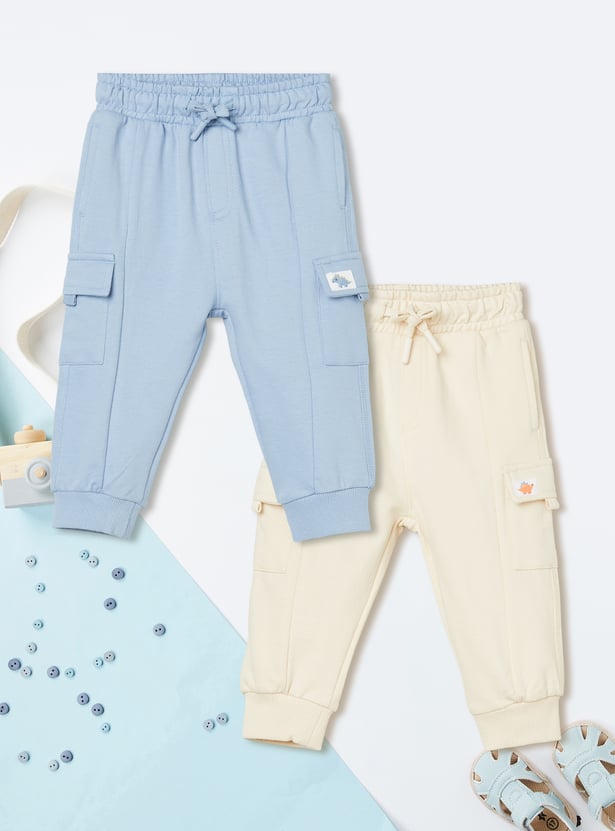 Boys Solid Cargo Joggers - Pack of 2