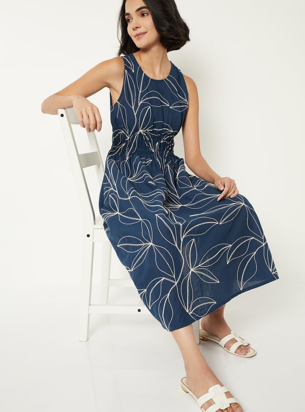 Women Embroidered A-line Midi Dress