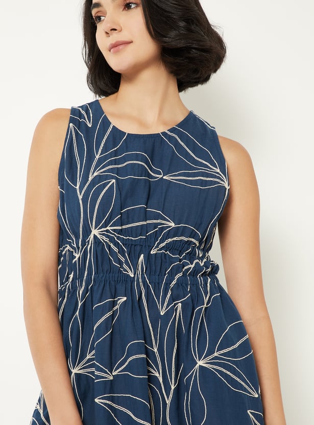 Women Embroidered A-line Midi Dress