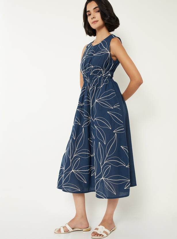 Women Embroidered A-line Midi Dress