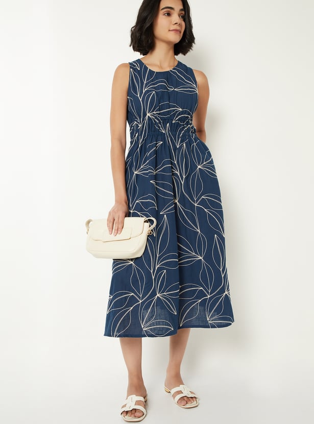 Women Embroidered A-line Midi Dress