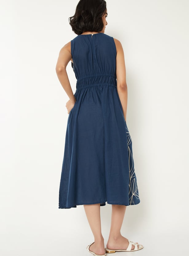 Women Embroidered A-line Midi Dress
