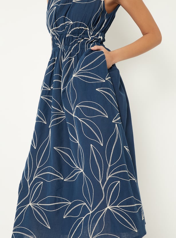 Women Embroidered A-line Midi Dress