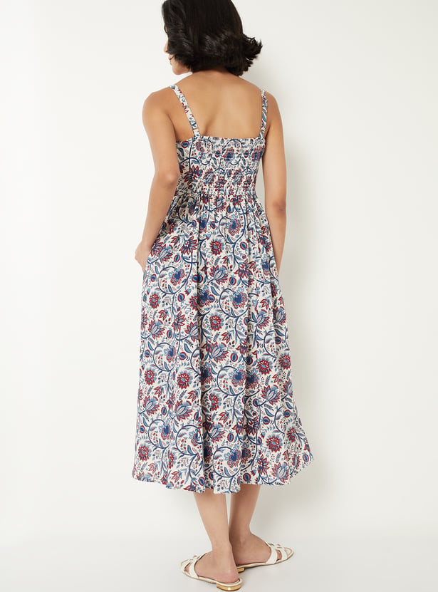 Women Floral Print A-line Midi Dress