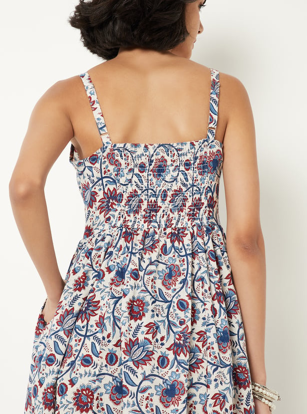 Women Floral Print A-line Midi Dress