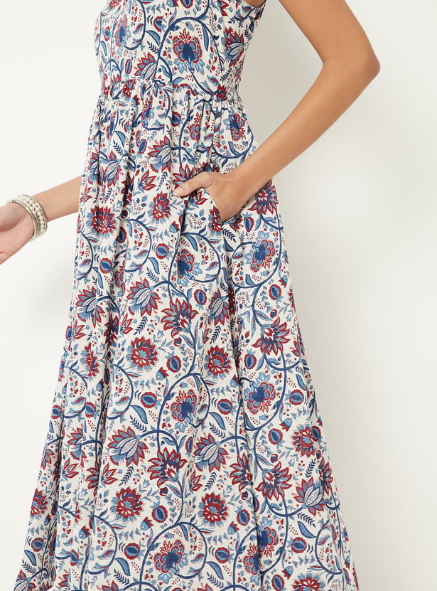 Women Floral Print A-line Midi Dress