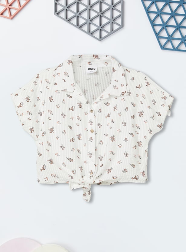 Girls Printed Seersucker Tie-up Shirt