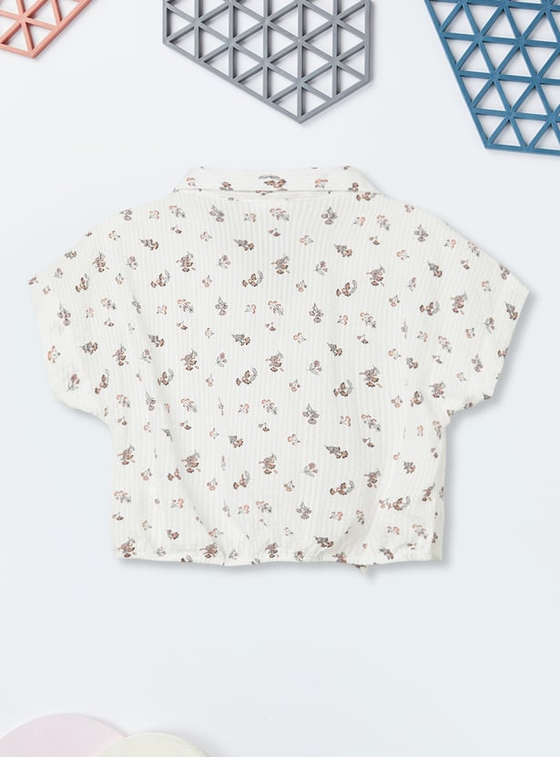 Girls Printed Seersucker Tie-up Shirt