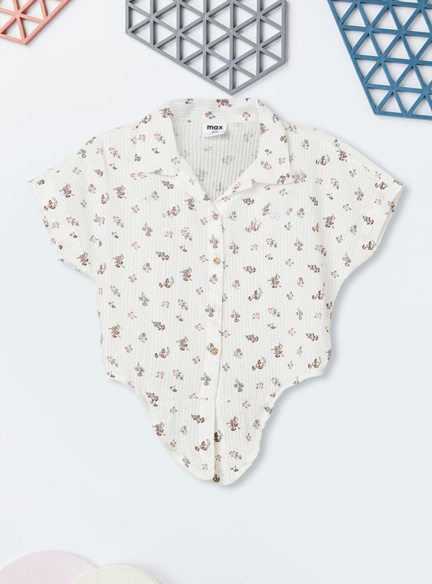 Girls Printed Seersucker Tie-up Shirt