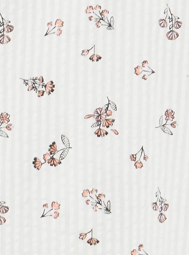 Girls Printed Seersucker Tie-up Shirt