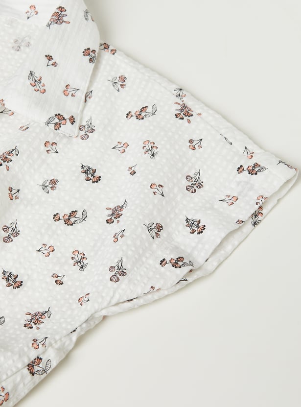 Girls Printed Seersucker Tie-up Shirt